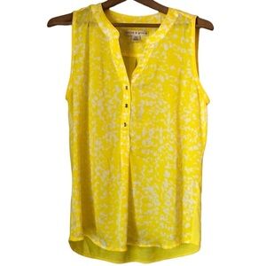 Hanna & Gracie Shirt SZ M Sleeveless Bright Yellow White Print